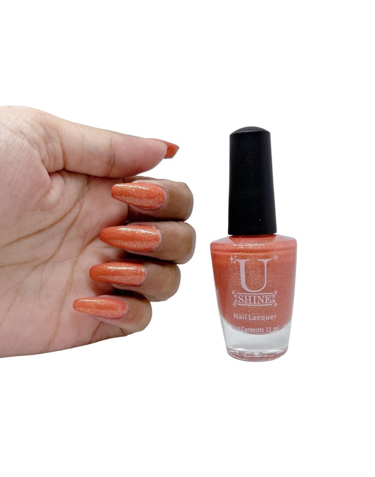 U Shine Deep Pink Shimmer |Salmon Pink With Gold Shimmer Shimmer |11ml |No Paraben, Nail Yellowing, Chipping, Cracking & Long Wear | Vegan & FREE from Harmful Chemicals